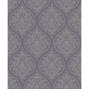 Emporium Collection Purple and Silver Ogee Embossed Metallic Finish Non-woven Wallpaper Roll
