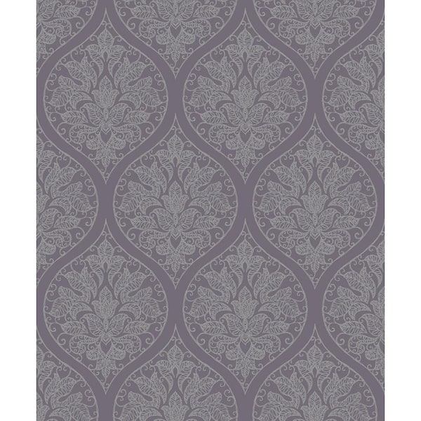 Emporium Collection Purple and Silver Ogee Embossed Metallic Finish Non-woven Wallpaper Roll