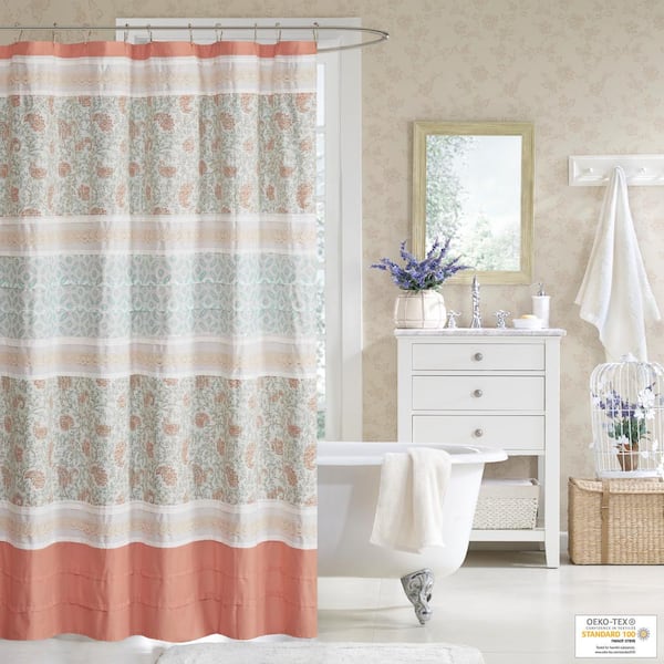 Madison Park Vanessa Coral 72 in. Cotton Shower Curtain