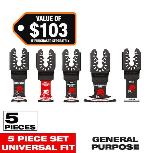 Universal Fit Wood and Metal Bi-Metal & Carbide Oscillating Blade Set (5-Piece)