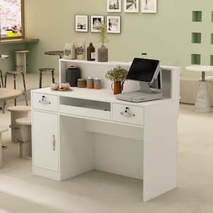 Wooden Computer Desk, White Writing Desk with 2 Drawers, Keyboard Tray and Eco-Friendly Paint Finish, 47.2 in. W