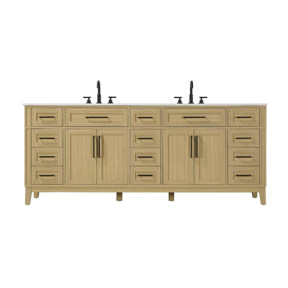 84 in. Double Sink Freestanding Honey Brown Bath Vanity with Marble White Engineered Marble Top price history on PriceWatchPro