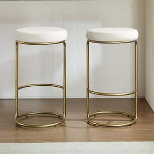 Carson 25.63 in. Gold Metal Counter Stool with Creme Velvet Seats (Seat of 2)