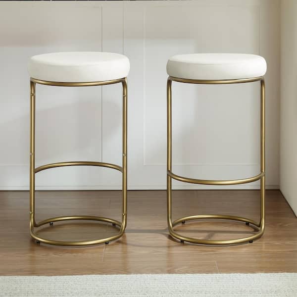CROSLEY FURNITURE Carson 25.63 in. Gold Metal Counter Stool with Creme Velvet Seats (Seat of 2)
