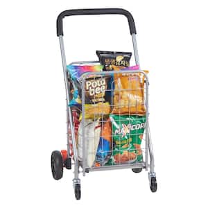 Folding Shopping Cart 66 lbs. Maximum Load Capacity Heavy-Duty Foldable Laundry Basket Trolley w/ Rolling Swivel Wheels