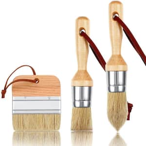1.2 in. Pointed, 1.2 in. Round, 4 in. Flat Paint Brush Set 3 Pack in Wood Handle