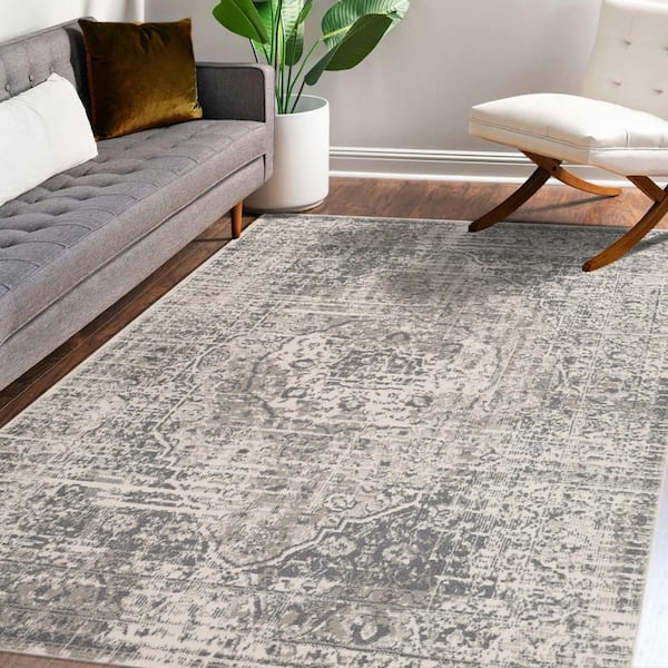 Alpine 10 x 14 Medium Gray Medallion Pattern Area Rug for High Traffic Living Room Dining Room Bedroom
