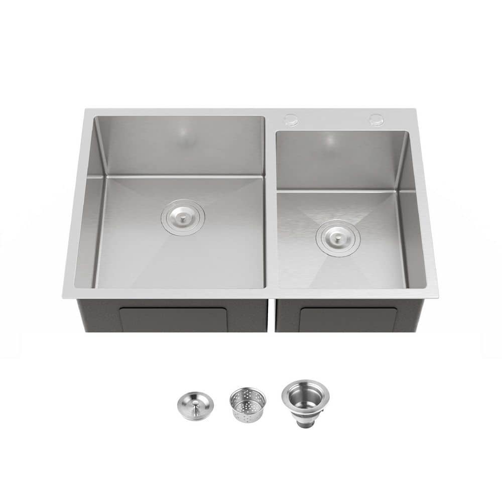 33 in. Drop-in Double Bowl Stainless Steel Workstation Modern Overmount Kitchen Sink with Basket Strainer price history on PriceWatchPro
