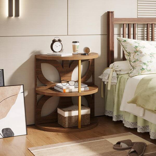 BYBLIGHT Kerlin 23 in. Brown Half Round Wood End Side Table
