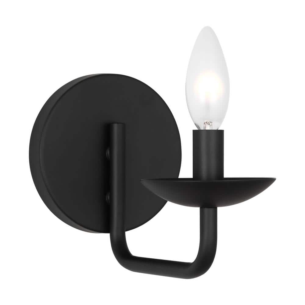 Midnight Black Steel Wall Sconce with White Linen Shade