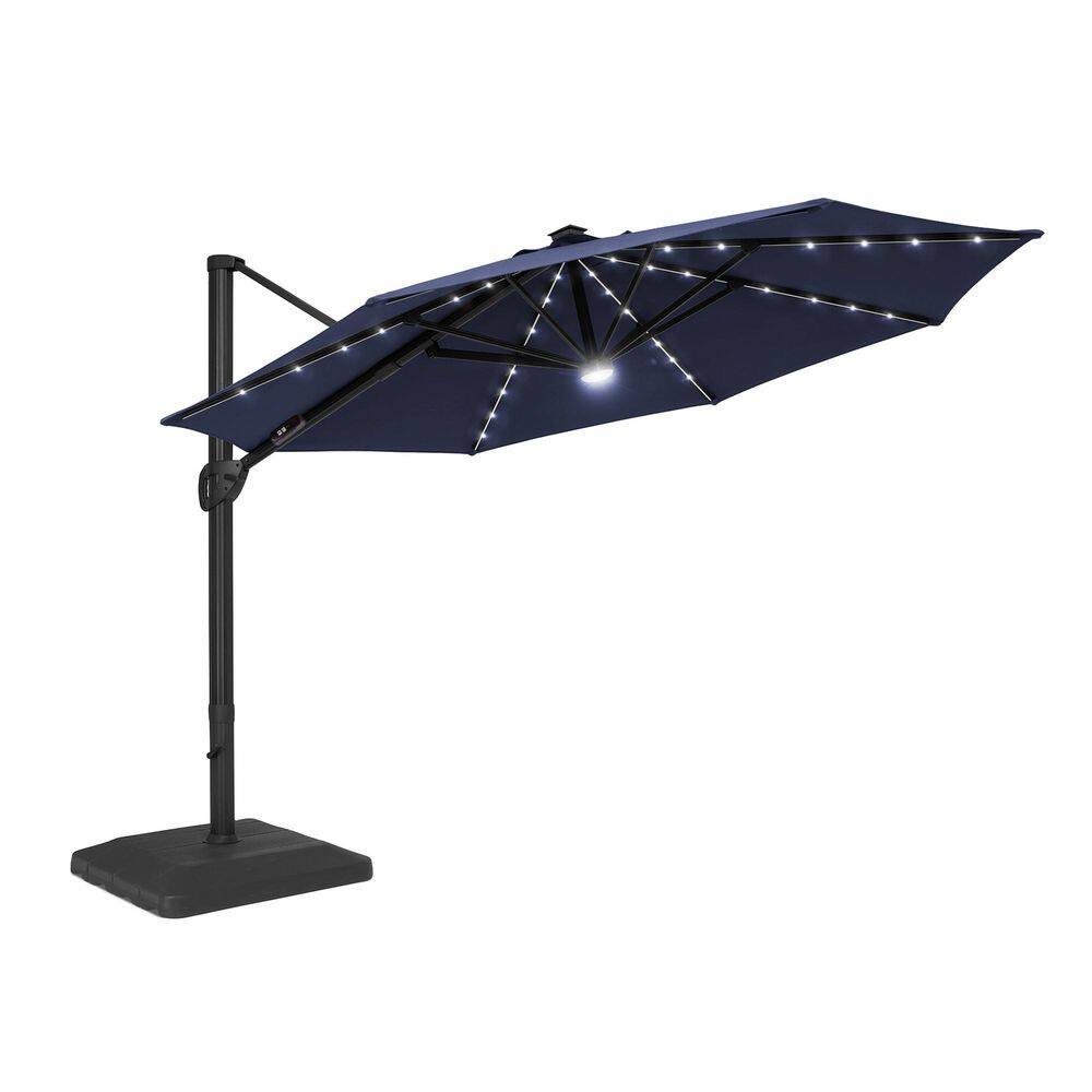 11 ft. Octagon LED Aluminum Cantilever Patio Umbrella, Foot-controlled 360° rotation with a Base in Navy Blue price history on PriceWatchPro