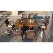 Fire and Ice Brown 7-Pieces Wicker Patio Conversation Fire Pit Table Set with Beige Cushions and Alumunium Table Top