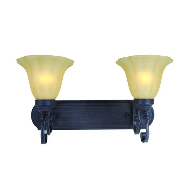 Yosemite Home Decor Florence Collection 2-Light Sierra Slate Vanity Light with Champagne Glass Shade