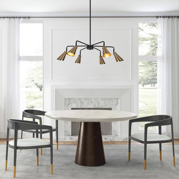 Zevni Mid-Century Modern 33.5 in. 6-Light Black and Brass Linear Zevni Mid-Century Modern 33.5 in. 6-Light Black and Brass Linear