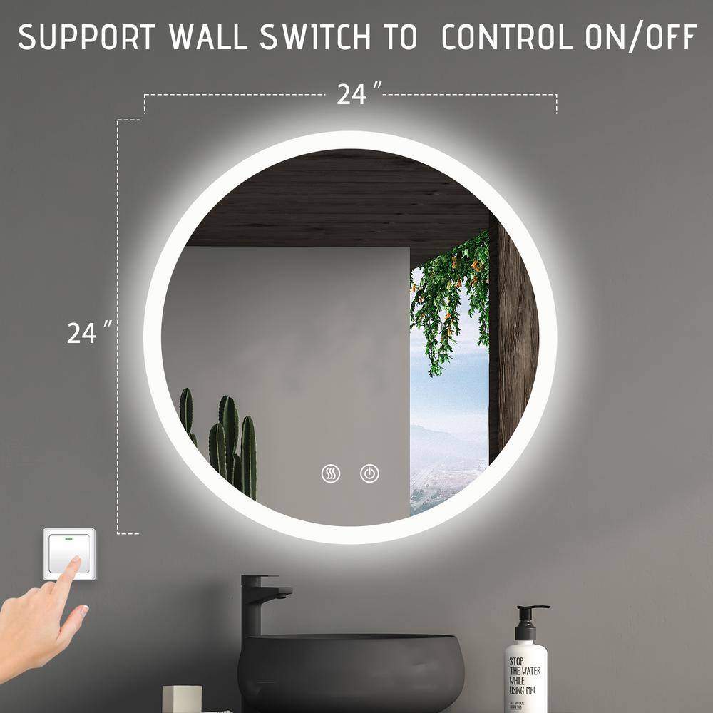 24'' Round Frameless LED Lighted Bathroom Vanity Mirror