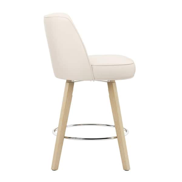 Paul 26 in. Ivory White Modern Faux Leather 360° Swivel High Back Barstool Solid Wood Counter Height stool (Set of 3)