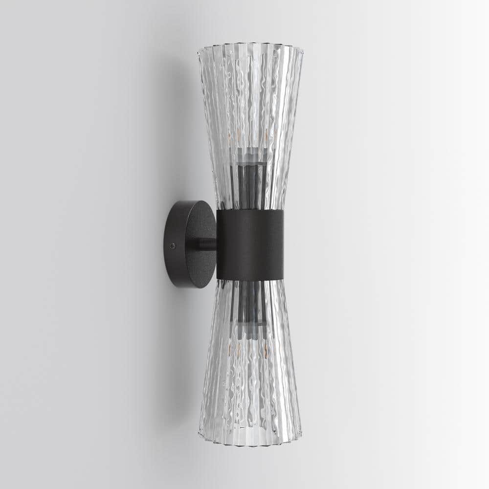 Washington 16.75 in. 2-Light Modern Black Wall Sconce with Clear Glass Shade price history on PriceWatchPro