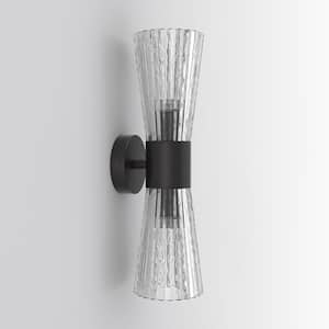 Washington 16.75 in. 2-Light Modern Black Wall Sconce with Clear Glass Shade