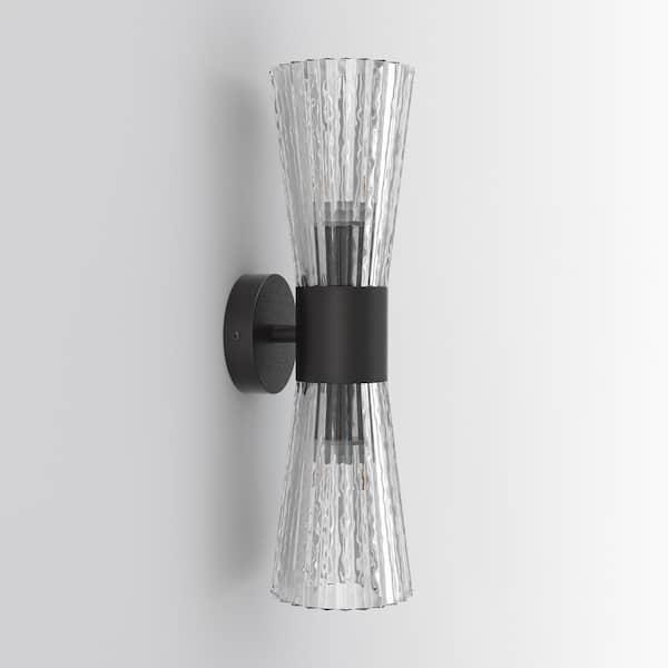 Washington 16.75 in. 2-Light Modern Black Wall Sconce with Clear Glass Shade