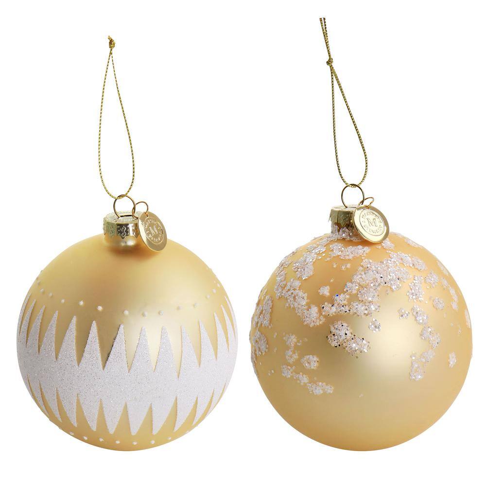 Gold and White Glass Holiday Ornament Set, 4 Pieces