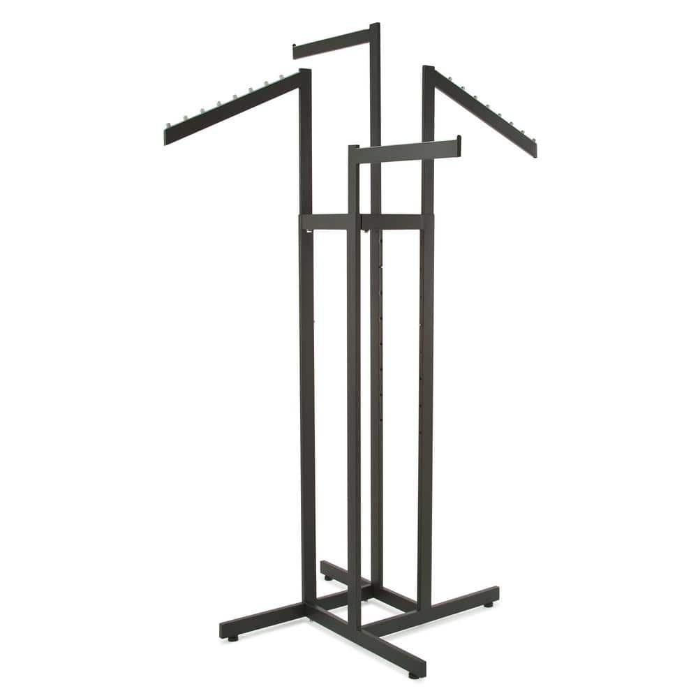 Black Metal 34 in. x 72 in. Black Metal Clothes Rack with Two Straight and 