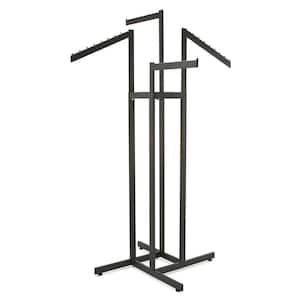 Black Metal 34 in. x 72 in. Black Metal Clothes Rack with Two Straight and Two Slant Rectangular Tubing Arms