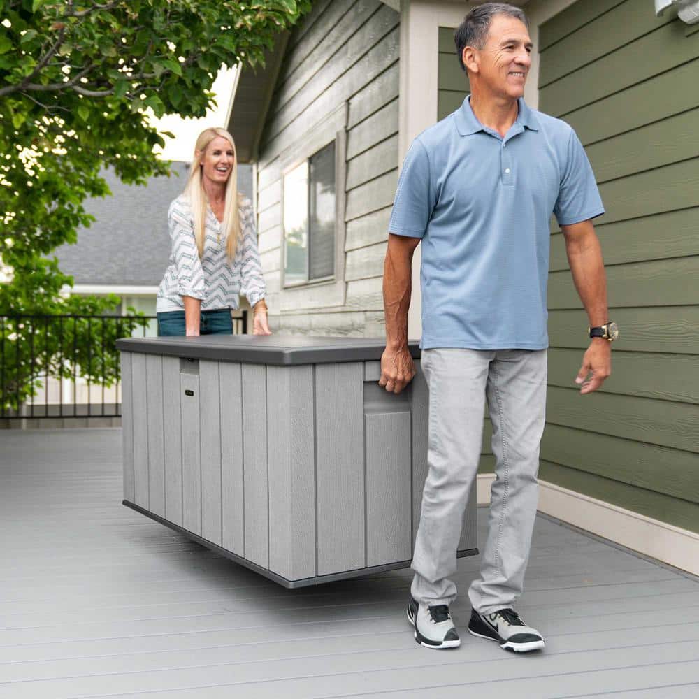 Gray Lockable Resin Deck Box and Bench 150 Gallon