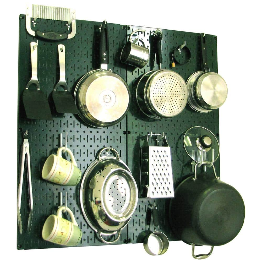 Wall Control Kitchen Pegboard 32 in. x 32 in. Metal Peg Board Pantry Organizer Kitchen Pot Rack Green Pegboard and White Peg Hooks