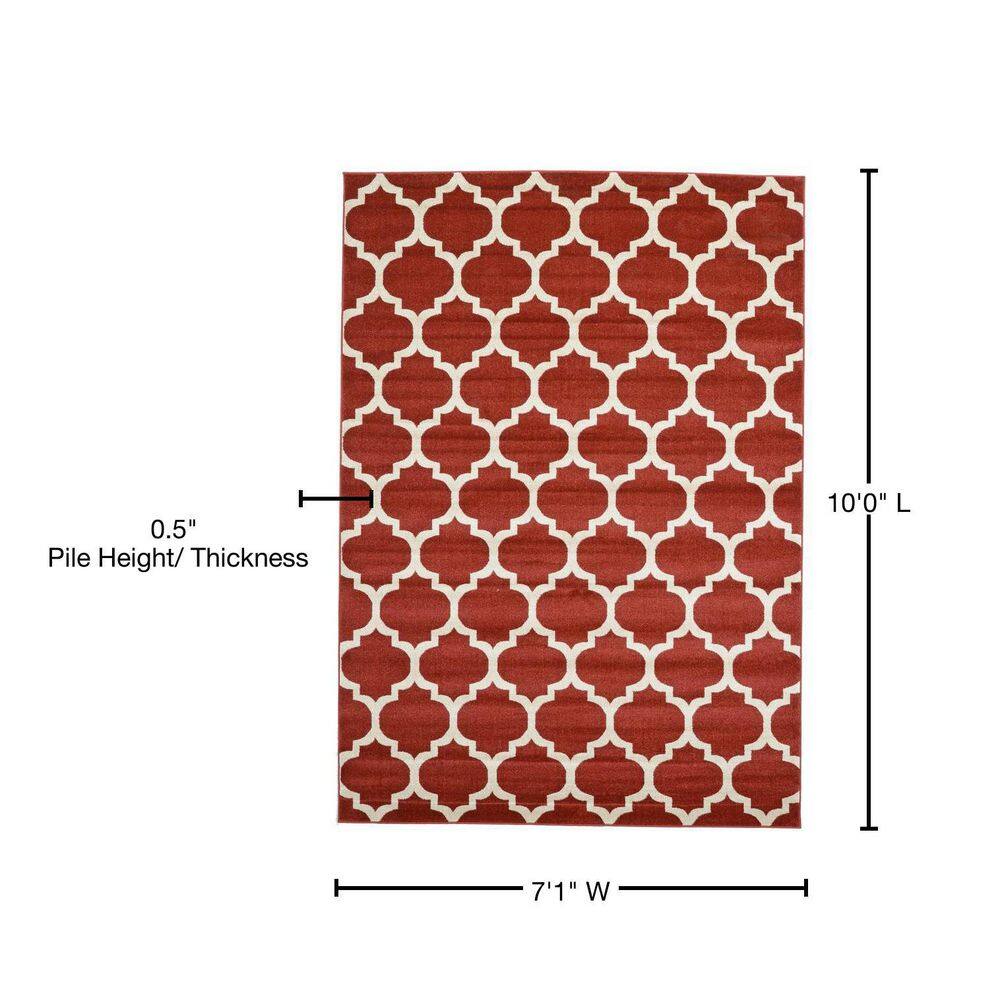 Red and Beige Trellis Synthetic Rectangular Area Rug