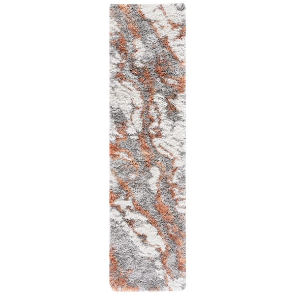 Horizon Shag 2 ft. x 19 ft. Gray/Rust Abstract Marble Runner Rug