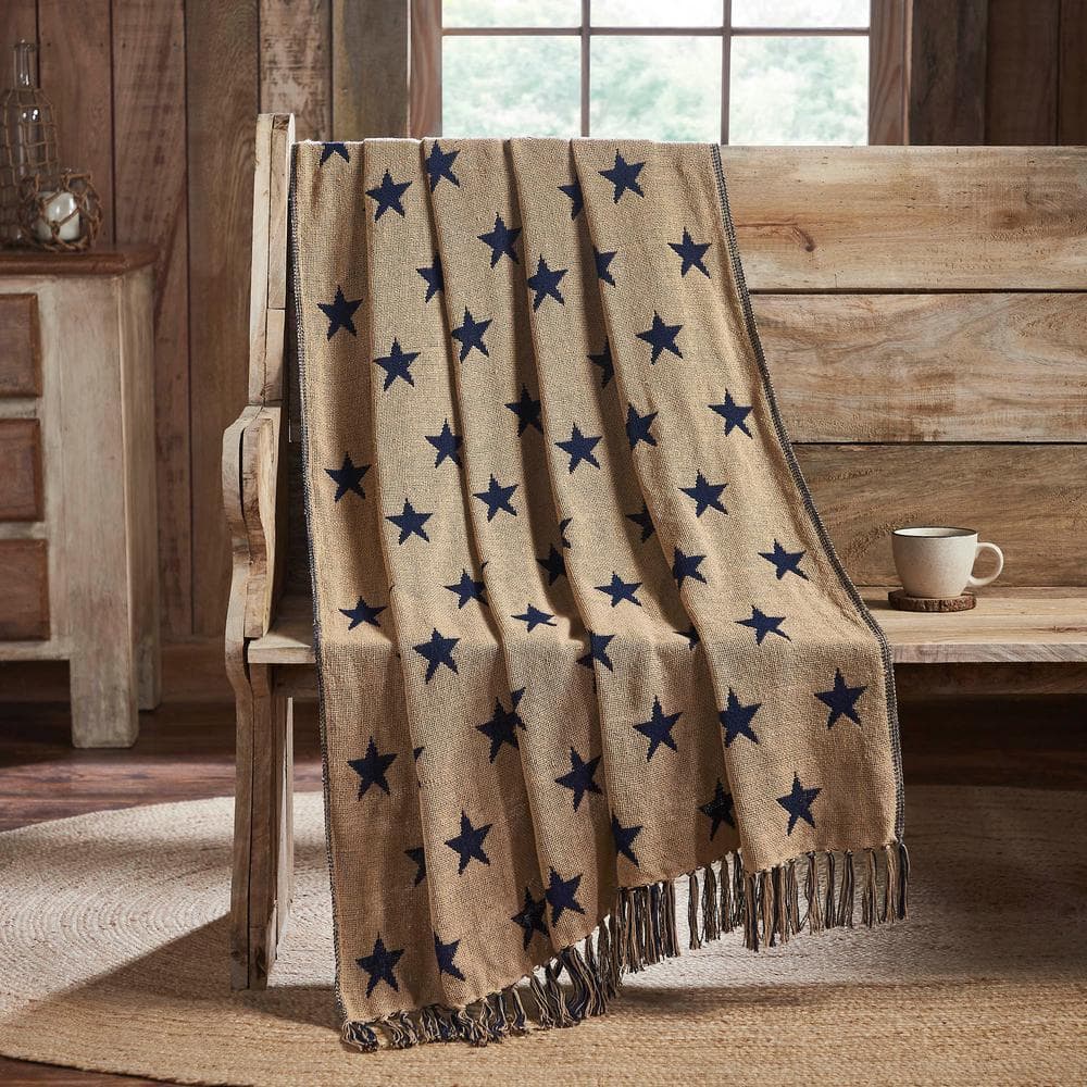 Navy Star Jacquard Woven Cotton Throw Blanket 50x60