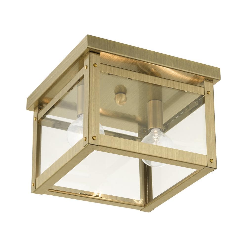 Milford Antique Brass Dual-Light LED Flush Mount with Clear Glass