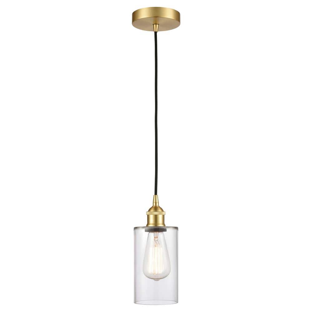 Edison Mini Drum 10" Satin Gold Clear Glass Pendant Light