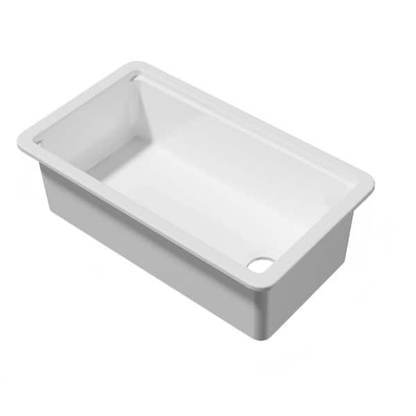 Workstation Kitchen Sink 33 in. Drop-In Single Bowl White Fireclay Sink with Cutting Board Bottom Grid and Offset Drain