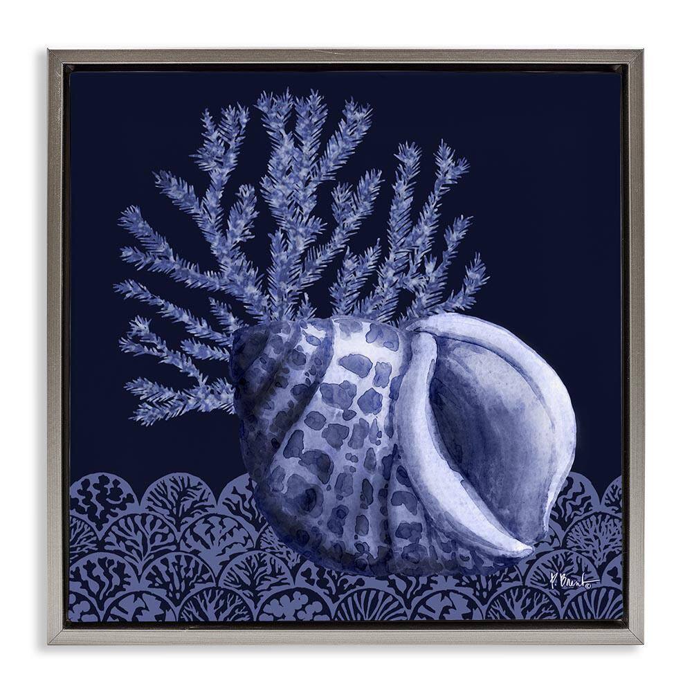 Shadow Shell Patterned by Paul Brent Gray Floater Frame Coastal Graphic Art Print 18 in. x 18 in. price history on PriceWatchPro