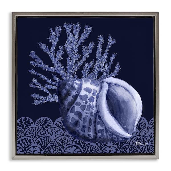 Stupell Industries Shadow Shell Patterned by Paul Brent Gray Floater Frame Coastal Graphic Art Print 25 in. x 25 in.