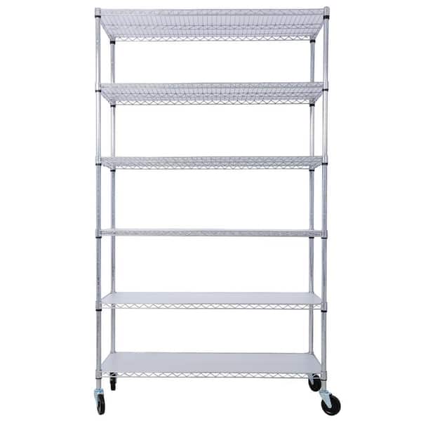 6-Tier 6000 lbs. Capacity NSF Metal Shelf Heavy Duty Adjustable Storage Rack with Wheel, Shelf Liner for Storage, Chrome