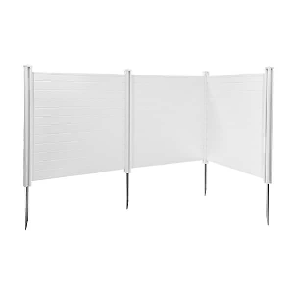 3 Panels Outdoor Privacy Screen, 50 x 3.15 in. White Plastic Privacy 3-Pack Air Conditioner Fence 27.6 in. Ground Stakes