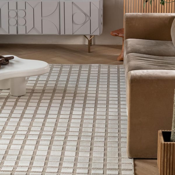 Maise Beige Cream 6 ft. x 9 ft. Modern Checkered Indoor Outdoor Area Rug