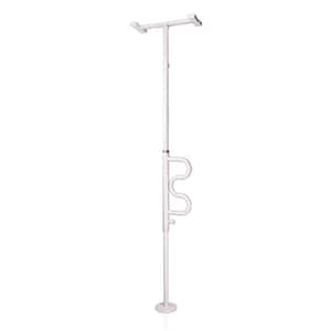 Security Pole and Curve Grab Bar, 84- 120 inch Tension-Mounted Transfer Pole in White