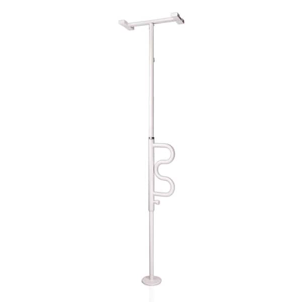 Stander Security Pole and Curve Grab Bar, 84- 120 inch Tension-Mounted Transfer Pole in White
