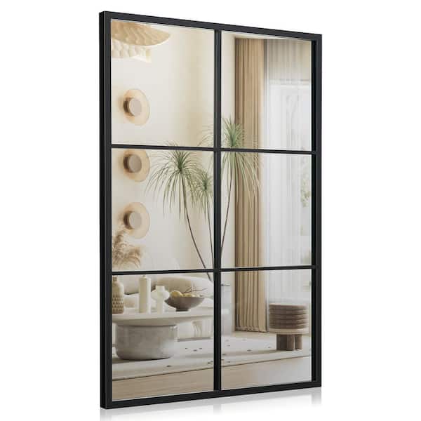 Mecale Black 28 in. x 40 in. Metal Frame 3-Layered Decorative Rectangle Wall Mirror for Dining Living Room