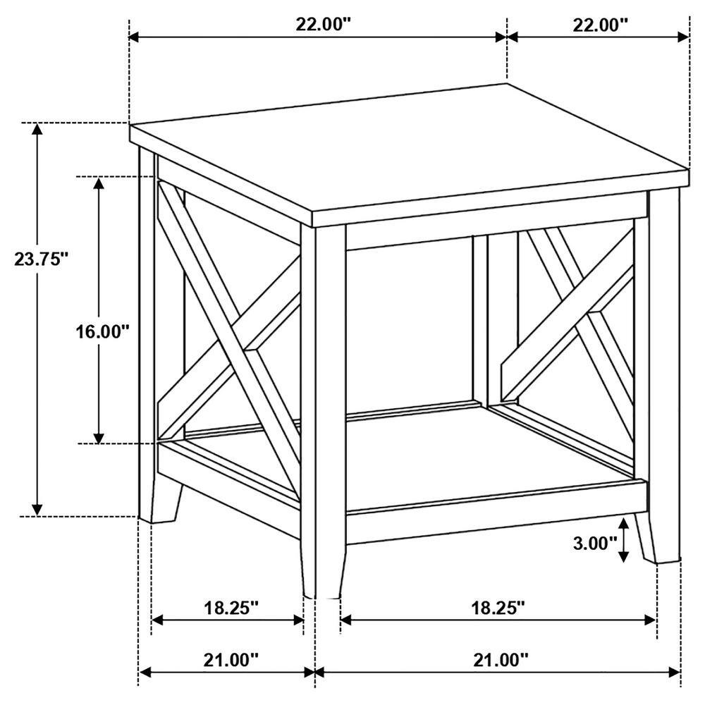 Coastal Brown and White Square Wooden End Table with Shelf
