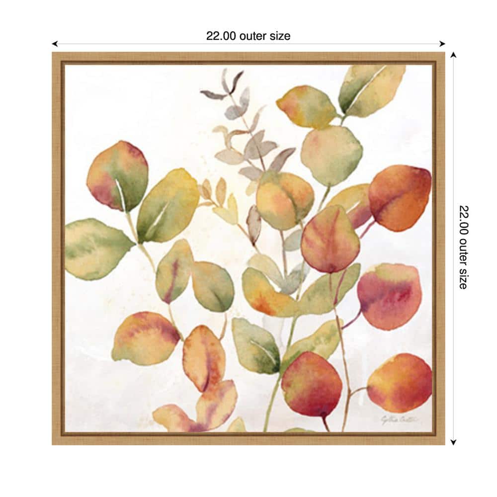 Eucalyptus Leaves Fall I Watercolor Canvas Print with Maple Frame
