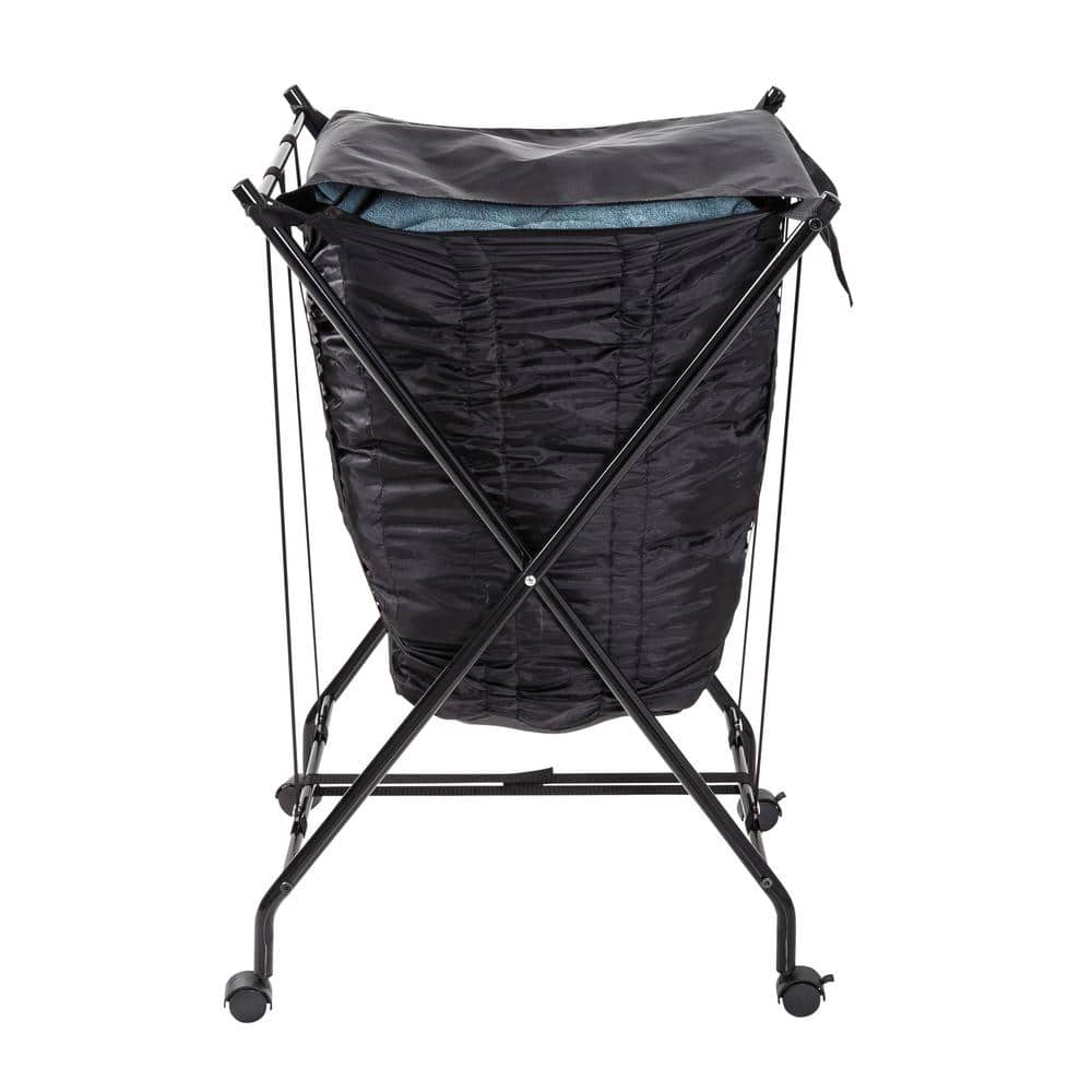 Black Collapsible Steel Frame Hamper with Wheels and Lid