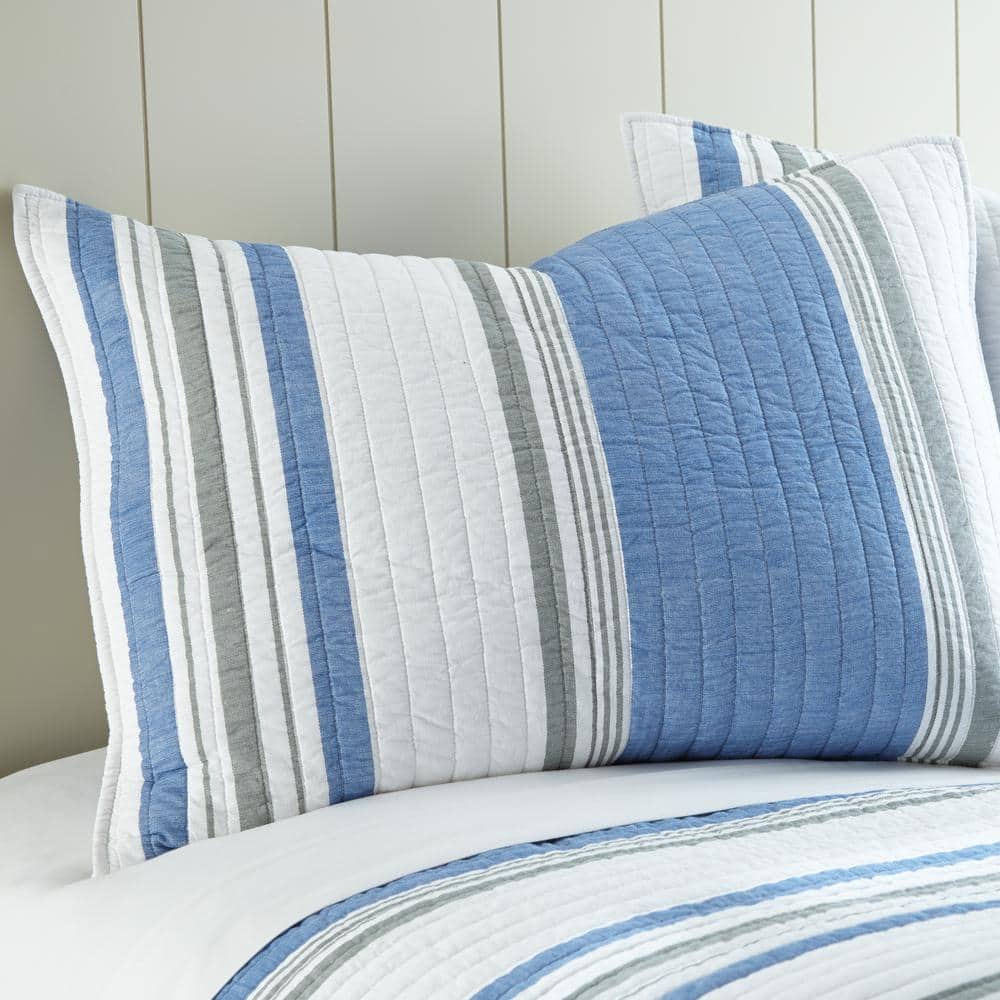 Nautical Blue and White Cotton Full Quilt Set