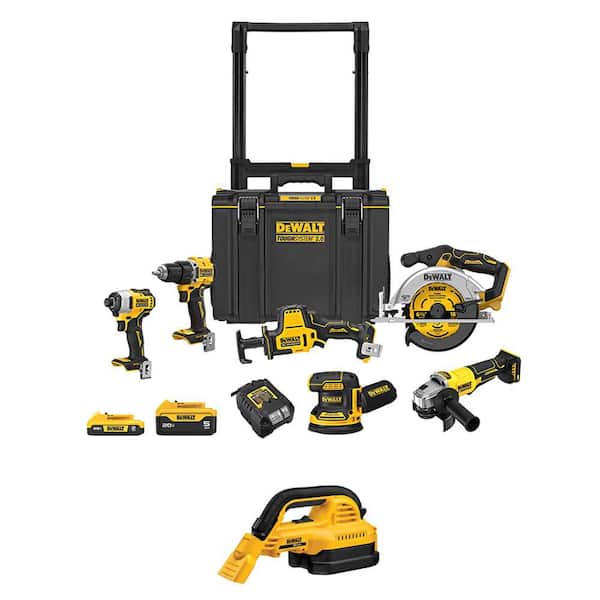 20V Lithium-Ion Cordless 6-Tool Combo Kit and Wet/Dry Vac with 5 Ah and 2 Ah Batteries Charger and Rolling Toolbox