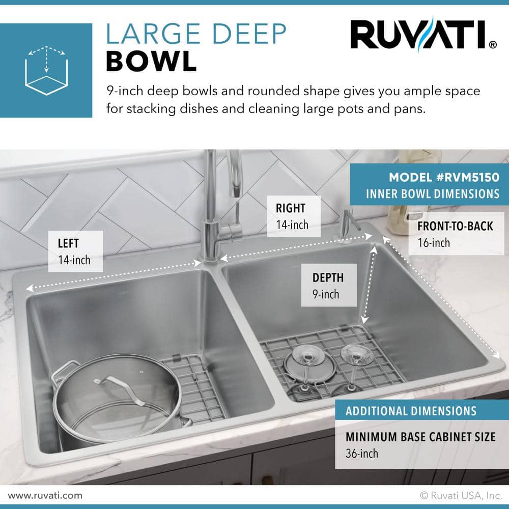 Ruvati 37" Stainless Steel Double Bowl Drop-In Kitchen Sink