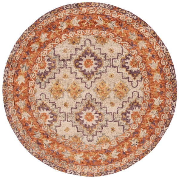 Aspen 7 ft. x 7 ft. Brown/Purple Geometric Medallion Round Area Rug