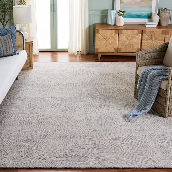 Ebony 9 ft. x 12 ft. Gray/Ivory Floral Distressed Area Rug